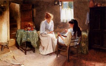 Carlton Alfred Smith : Two Girls In An Interior Winding A Skein Of Wool